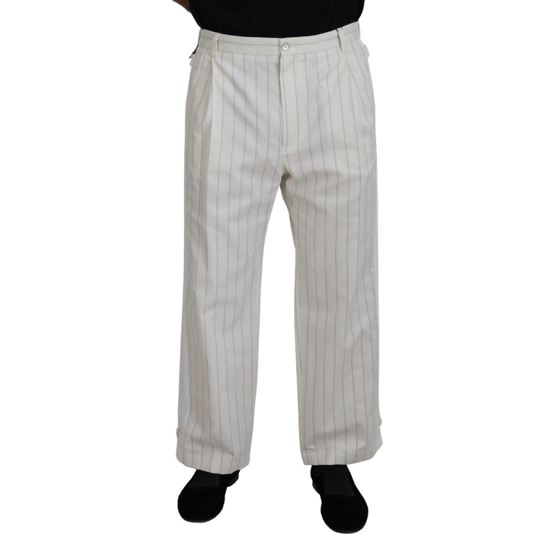 Dolce & Gabbana Men's White Cotton Striped Formal Pants