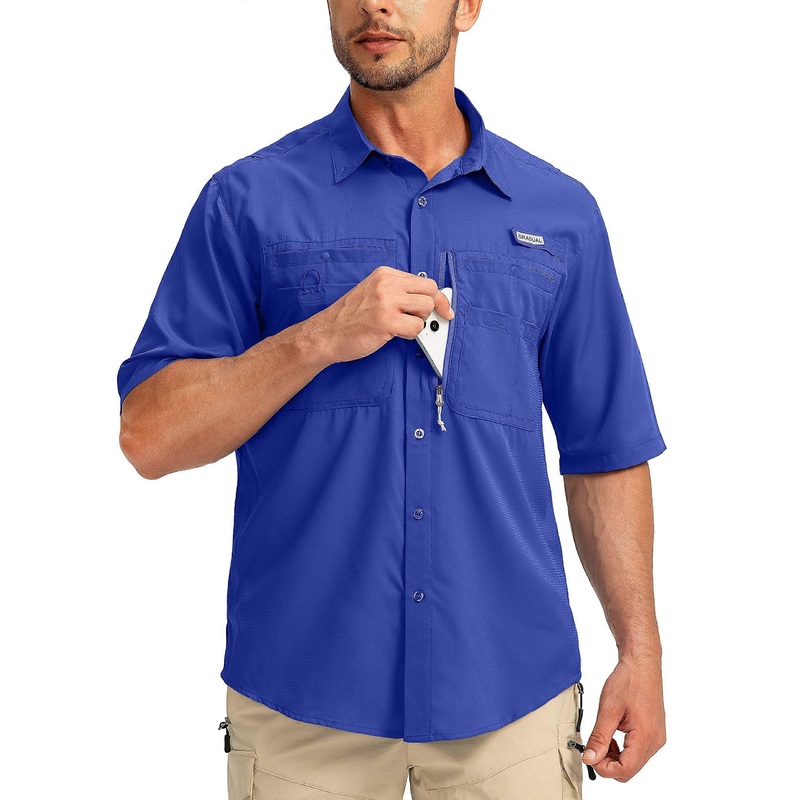 Men's Fishing Shirts with Zipper Pockets UPF 50+ Cool Short Sleeve Button Down Shirts for Men Hiking Casual