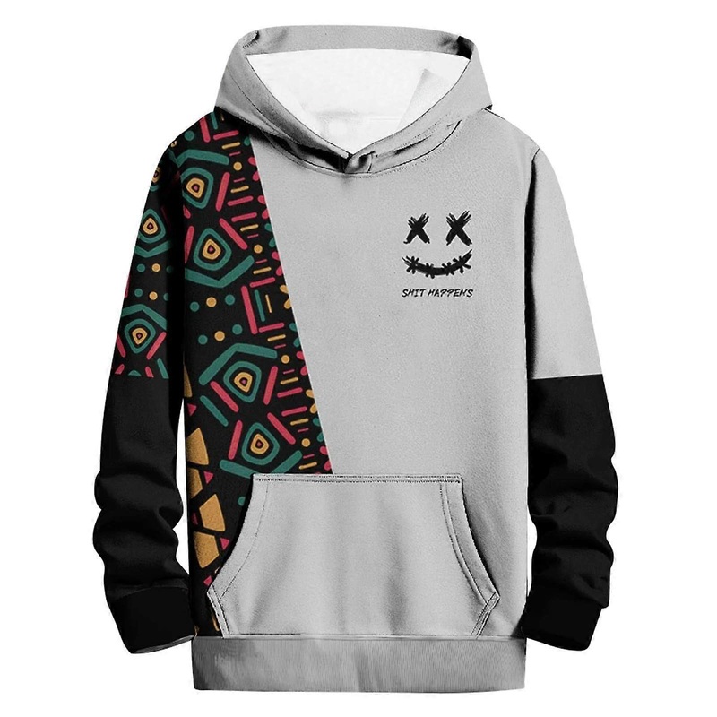 Men's Hoodie Winter Sweatshirt Gradient Color Hooded Pullover Gray XL