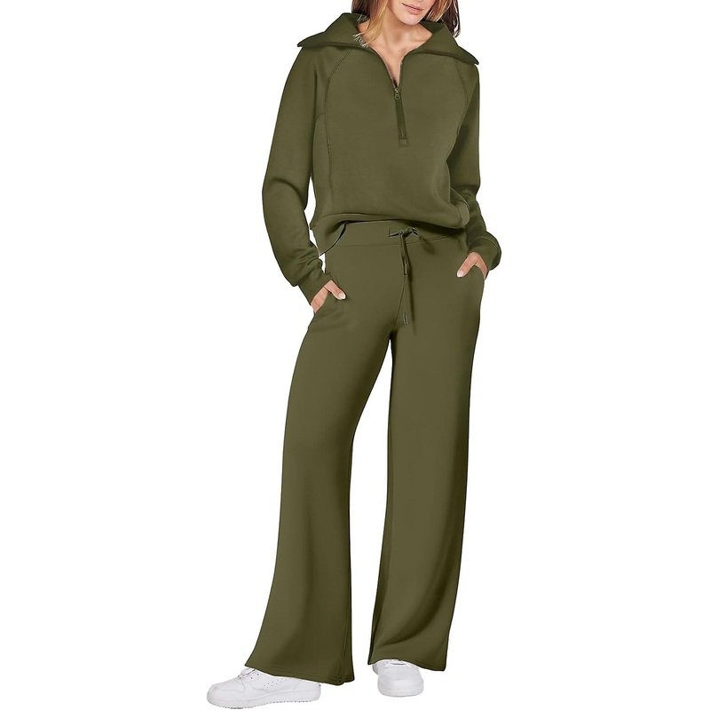 Women's 2 Piece Oversized Half Zip Sweatsuit Set - Fall Lounge Tracksuit For Fashionable Comfort