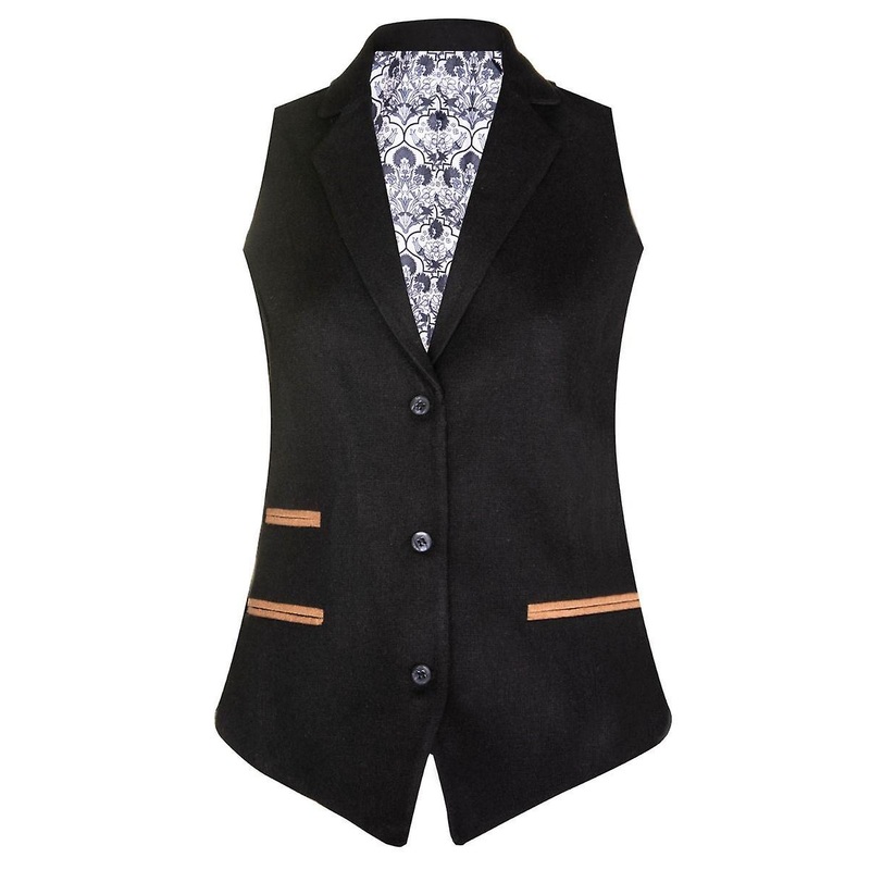 Womens 1920s Black Wool Classic Retro Vintage Waistcoat