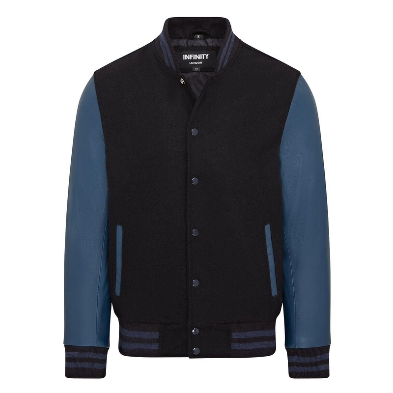 Black Letterman Baseball Wool Leather Varsity Bomber Jacket