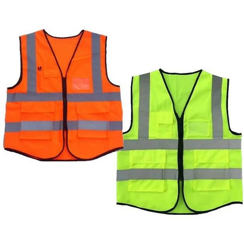Hi Vis Safety Vest Reflective Tape Zip Up Workwear Pocket Night High Visibility