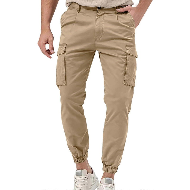 Hosen Herren Cargohose Baumwolle Lange Baggy Outdoorhose 3XL A5 Khaki Casual Freizeithose Weit Golf Shorts MTB
