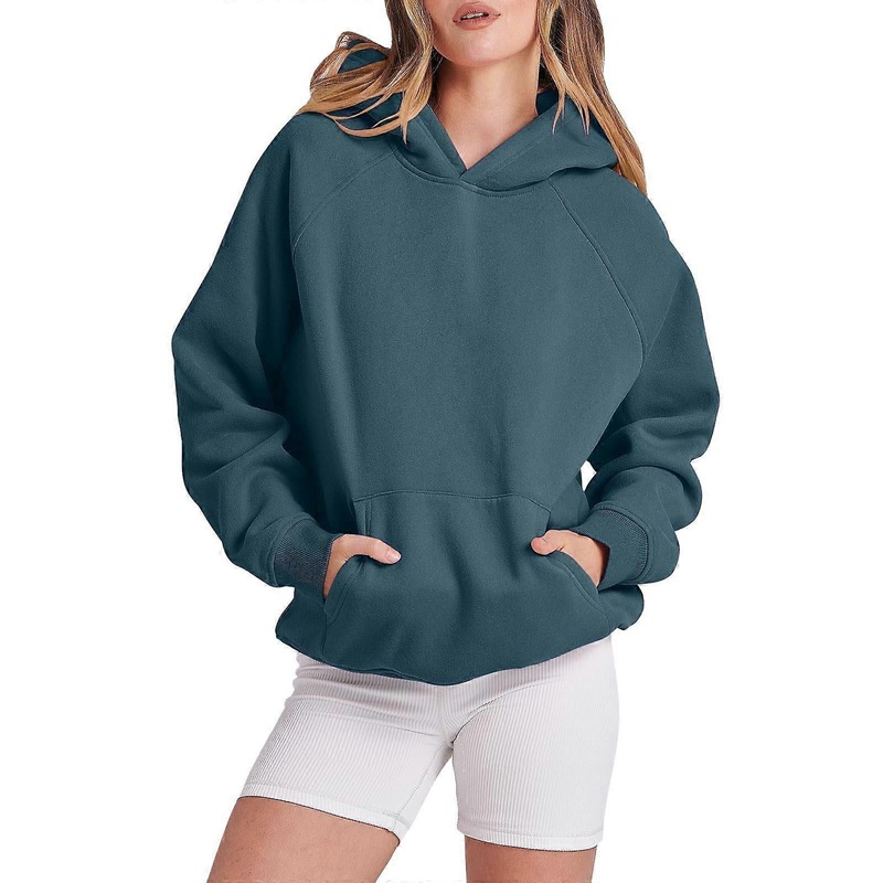 Women Solid Basic Fleece Letter Loose Hoodie Sweatshirt Long Sleeve Pocket Drop Shoulder Crop Zip up (Light Blue-C, 2XL)