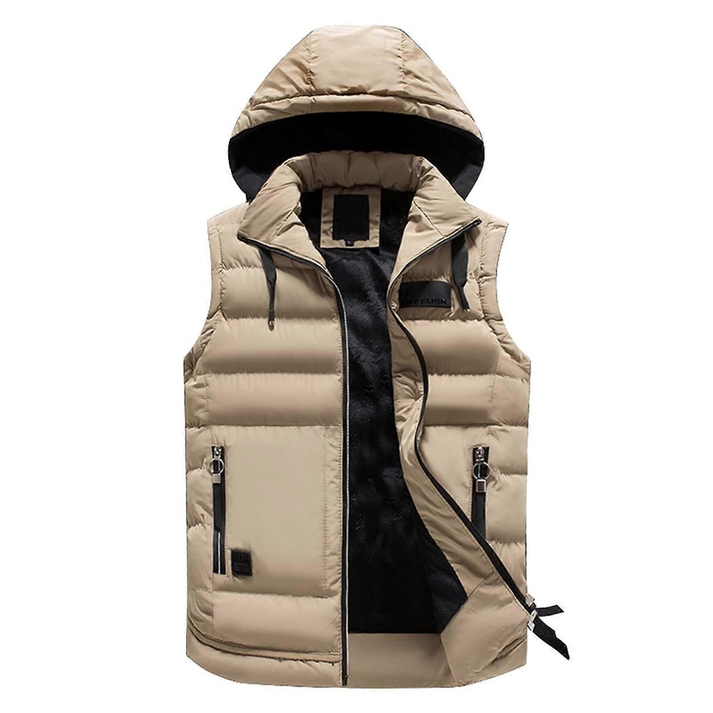 Men's Outdoor Warm Quilted Vest Sports Vests with Zip Pockets StandUp Collar Outdoor Vest Transition Vests for Running Golf Hiking Riding Khaki 3XL