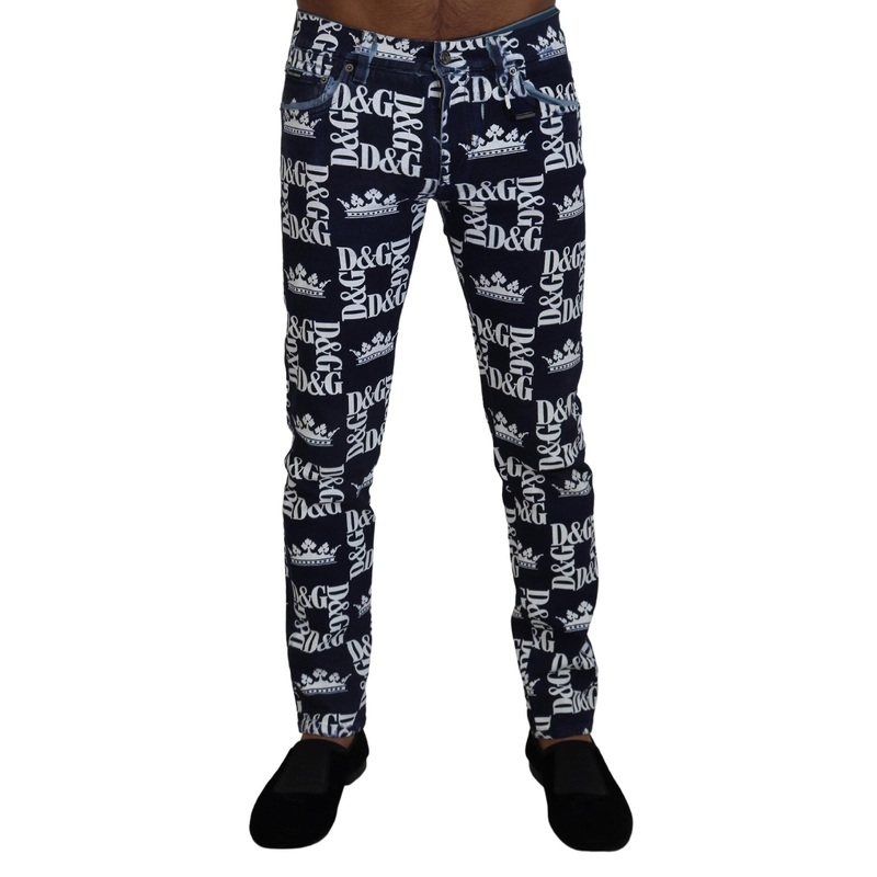 Dolce & Gabbana Men's Blue Cotton Dg Crown Skinny Denim Jeans