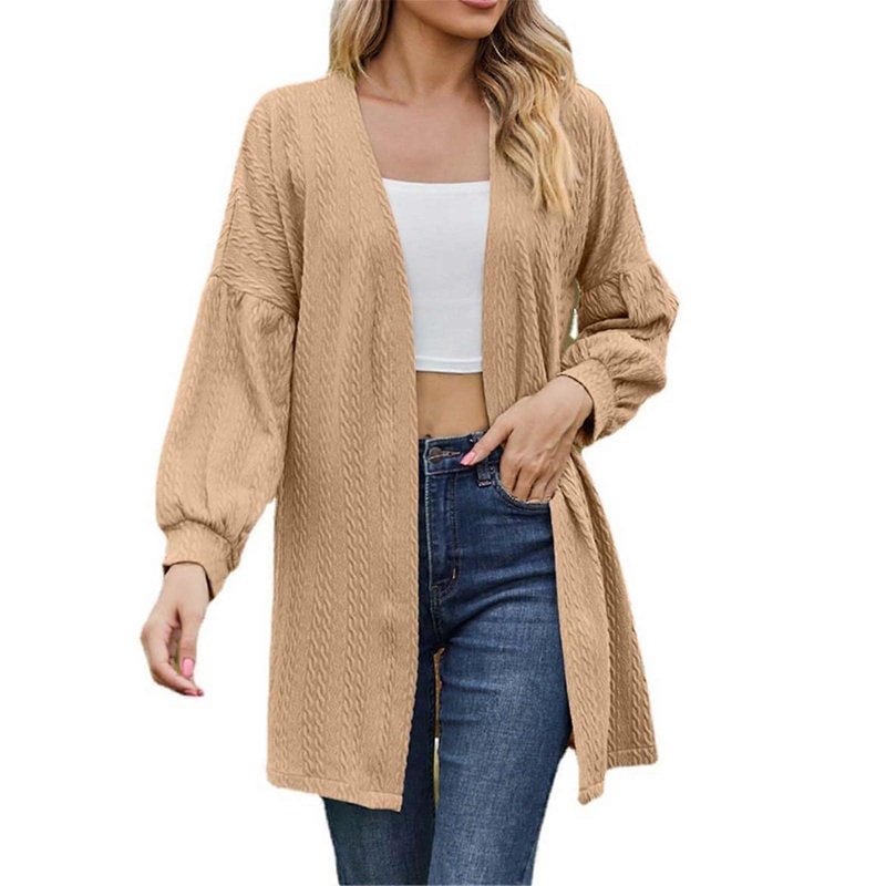 Women's Cardigan Long Sleeve Solid Loose Fit Knitted Coat Khaki XXL Autumn And Winter