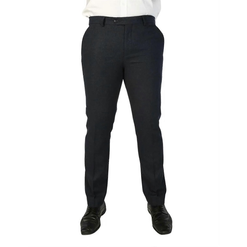 Men's Navy Blue Wool Blend Tweed Formal Trousers