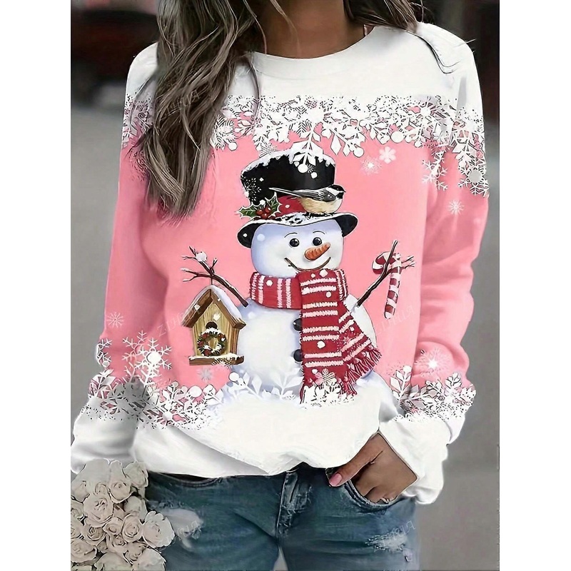 Women's Christmas Print Crew Neck Long Sleeve Sweatshirt