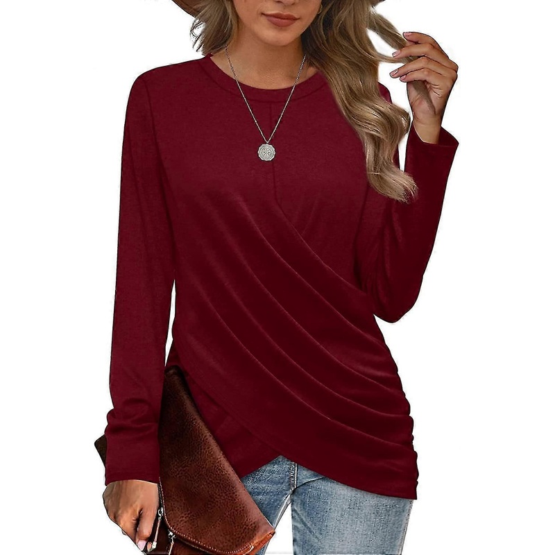Women's Tunic Tops For Leggings Long Sve Wrap Tops For Women Twist Red
