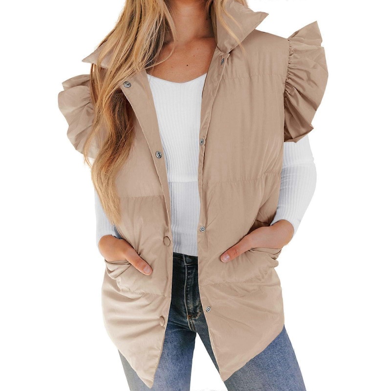 Women's Winter Vest Coat Long Down Jacket Warm Waterproof Hooded Casual Vest Coat Khaki XL