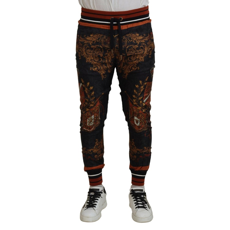 Dolce & Gabbana Men's Gray Silk Baroque Crown Trousers Sport Pants