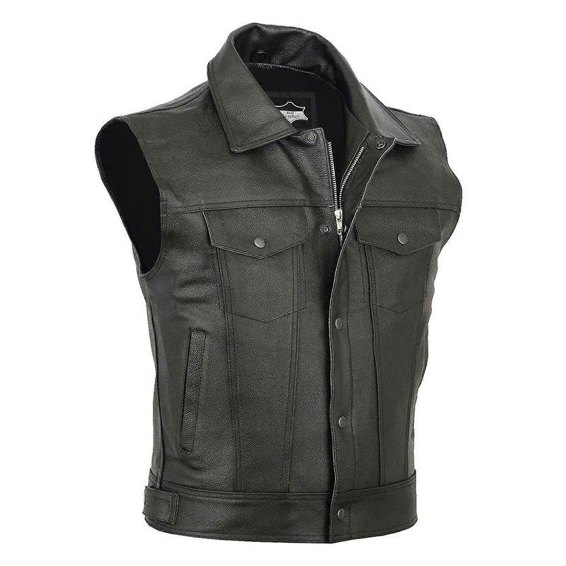 Leather Vest Men's Rocker Motorcycle Club Biker Style Black 3XL