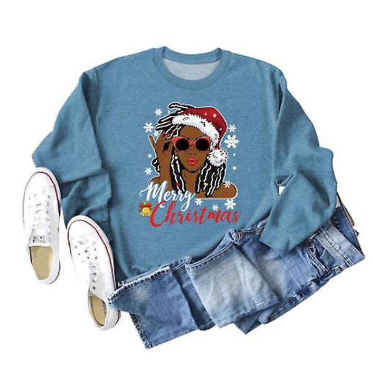 Women's Round Neck Top Autumn And Winter Fashion Christmas Print Casual Long-sleeved Women's New Design Merry Christmas Fun Pattern Print Loose Sweats