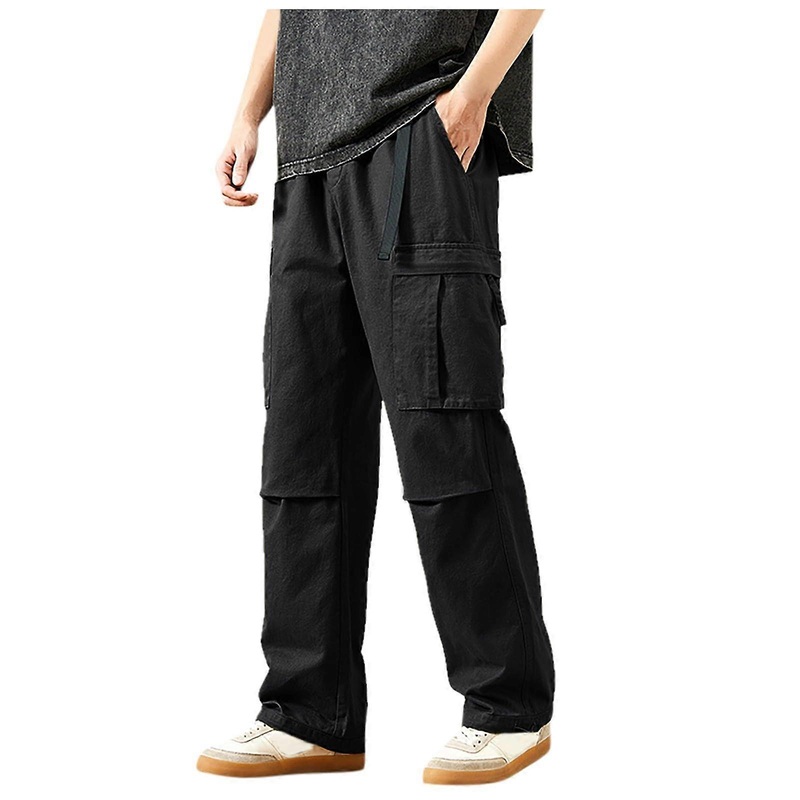 Work Trousers Men's Baggy Straight Leg Cargo Trousers Vintage Leisure XL Black