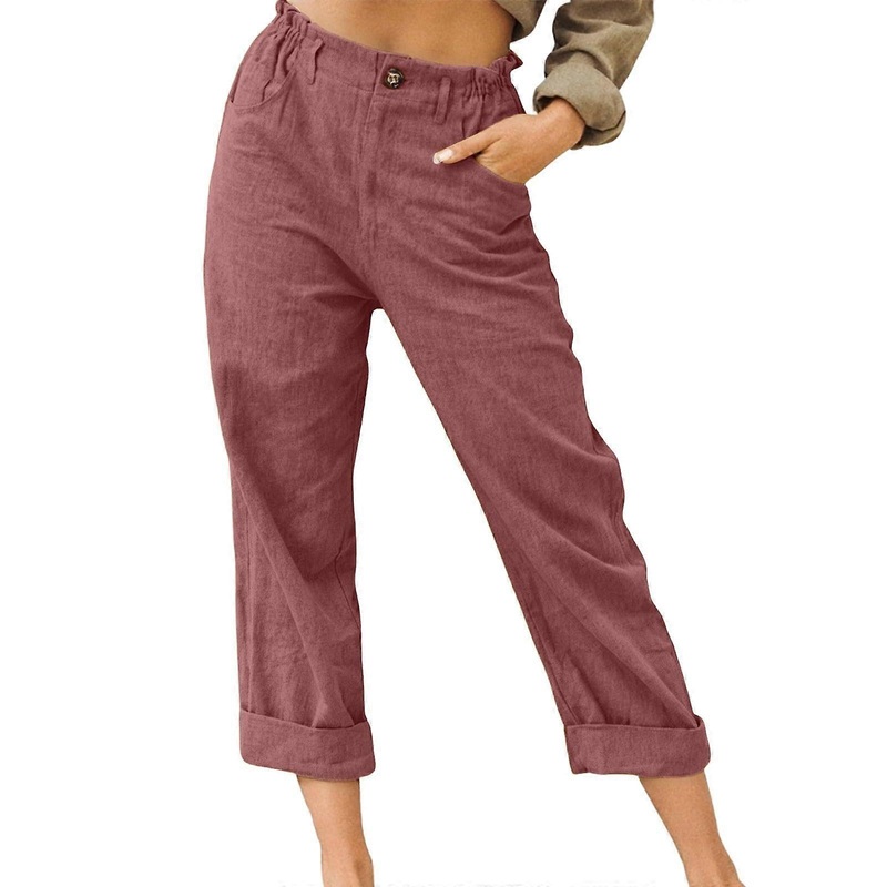 Summer Trousers Women's Lightweight Linen 7/8 Wide Beach Elegant Casual Pants