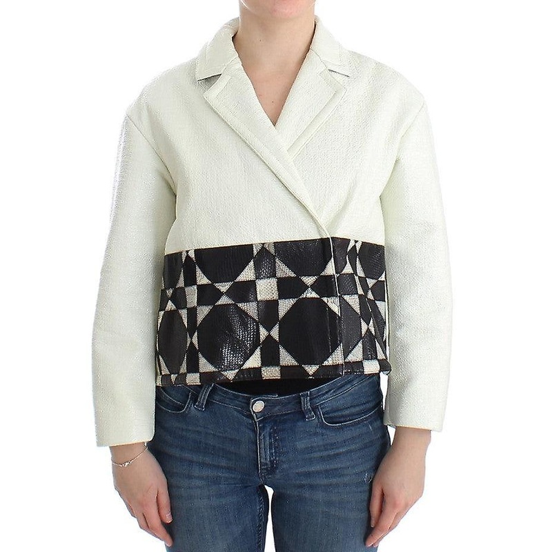 White Black Cropped Leather Jacket
