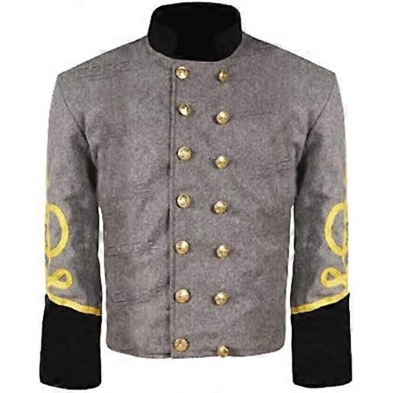 Civil War Cs Officer's Grey With Black 4 Braid Double Breast Shell Jacket