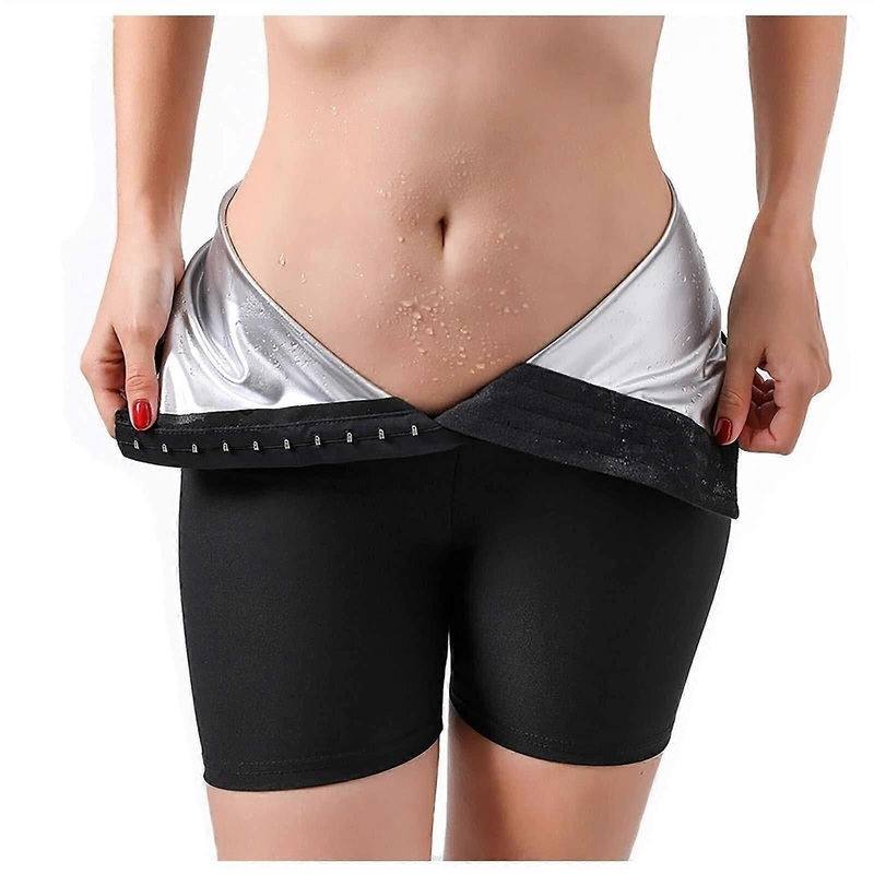 Women Sauna Sweat Pants High Waist Tummy Shapewear Control Workout Yoga Shorts Black L