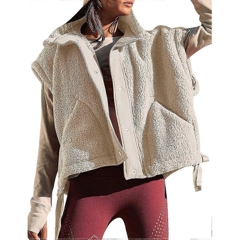 Women's Oversized Fleece Vest Trendy Sleeveless Sherpa Jacket Winter Warm Fuzzy Outerwear Vest With Pockets