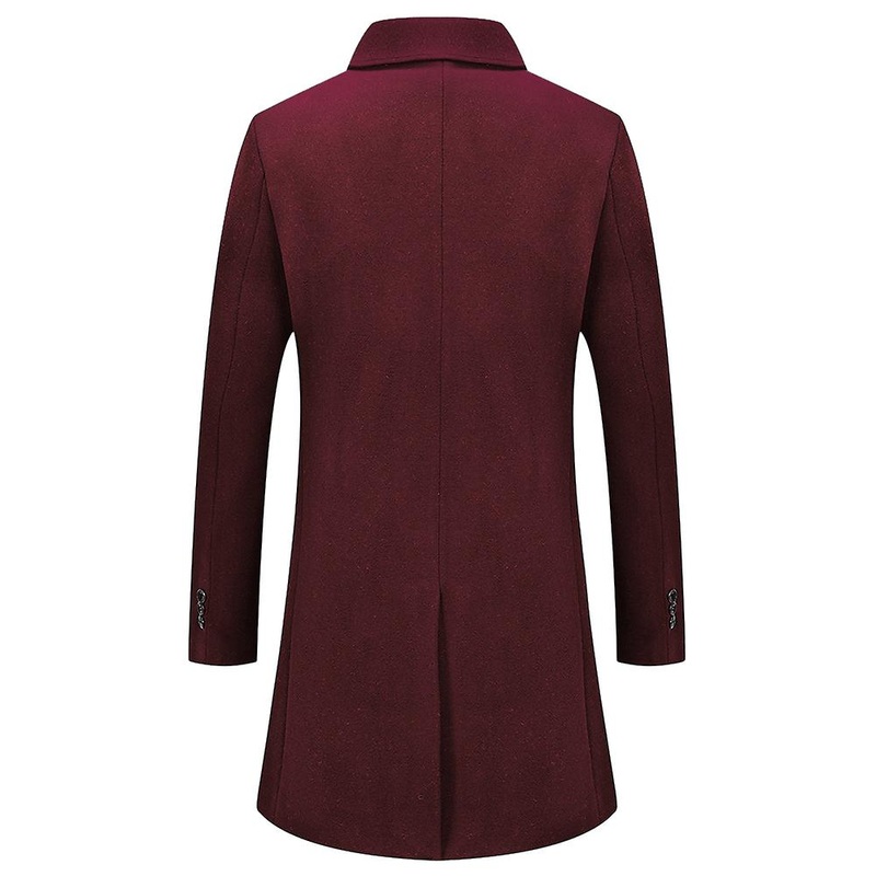 Cloudstyle Men's Mid-length Solid Color Woolen Overcoat