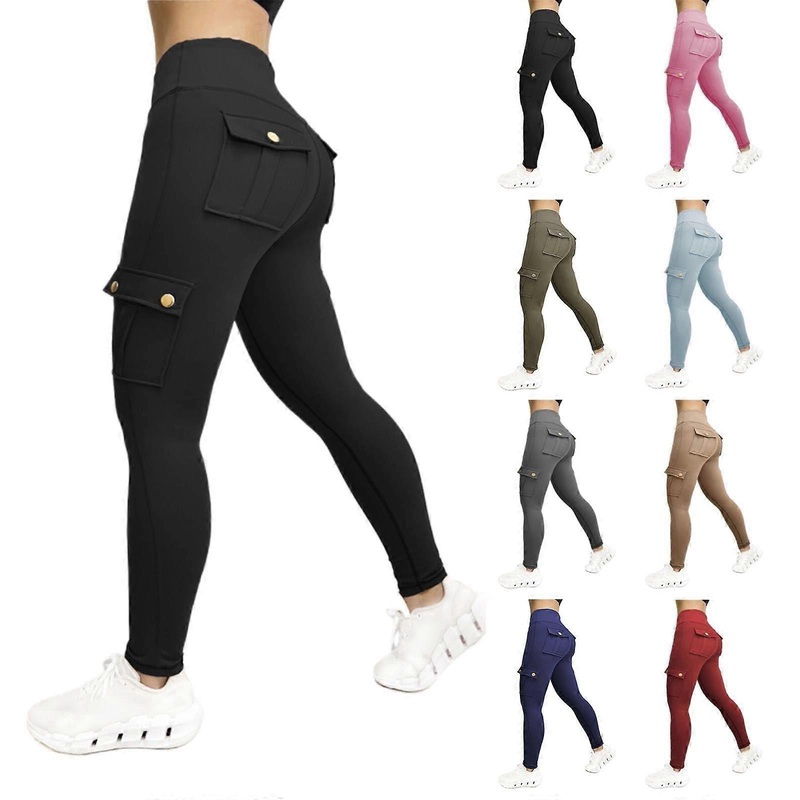 Leggings with Pockets Women's High Waist Yoga Pants Opaque Stretch Sports Trousers for Jogging Fitness XS
