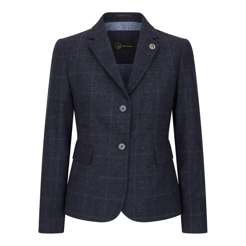 Women's Navy Blue Tailored Fit Tweed Formal Blazer