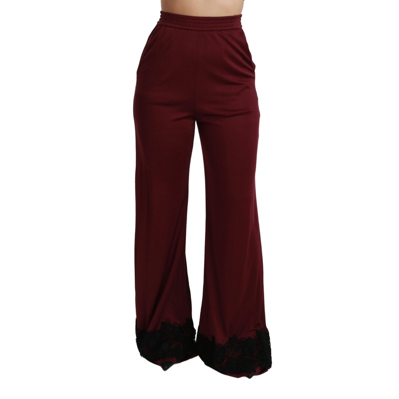 Black Lace High Waist Wide Leg Maroon  Pants