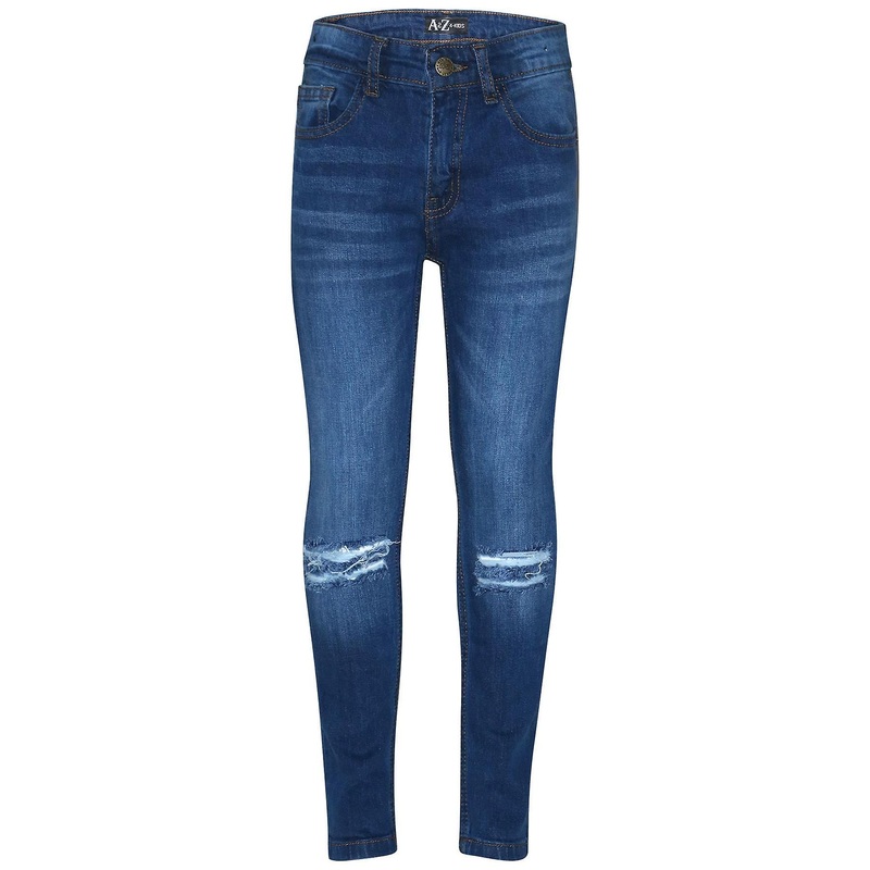 Boys Skinny Ripped Mid Blue Denim Pants