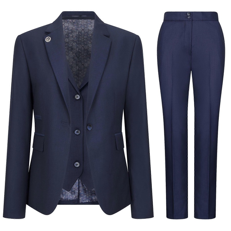 Women's 3 Piece Tailored Fit Plain Navy Formal Office Suit