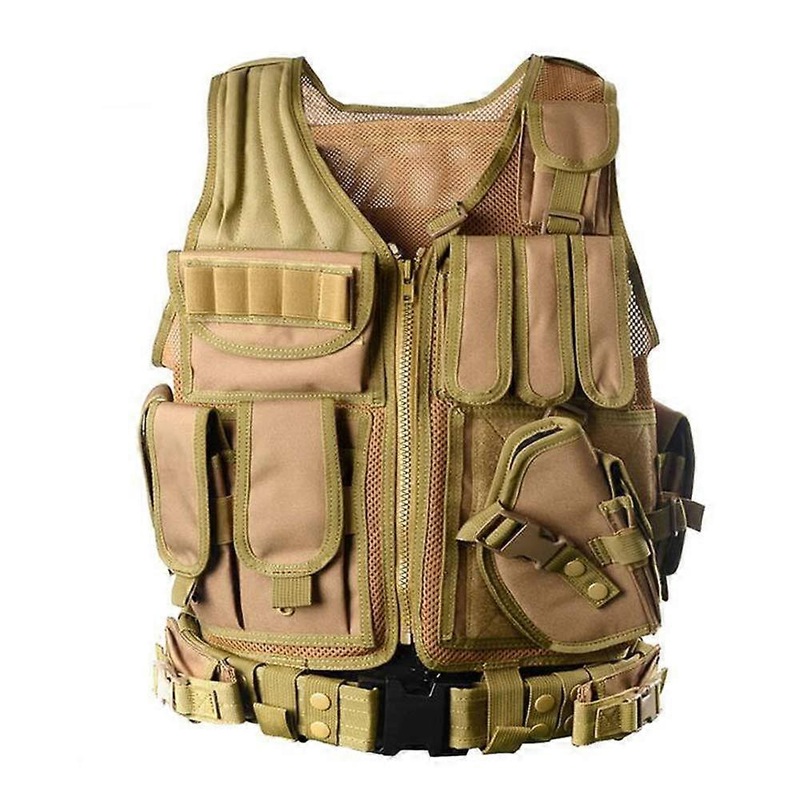 Tactical Vest Camouflage Body Armor Molle Outdoor Equipment for Paintball Airsoft Combat Men Size Tan