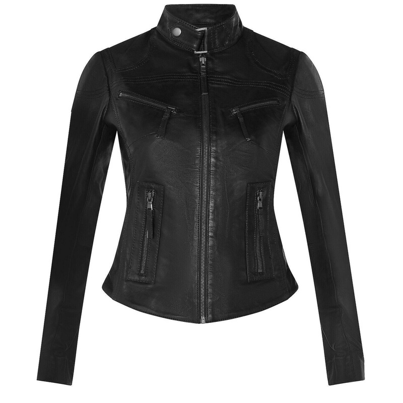 Women's  Black Leather Biker Jacket
