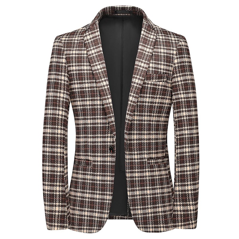 Cloudstyle Men's Casual Daily Checked 1 Button Thick Suit Jacket