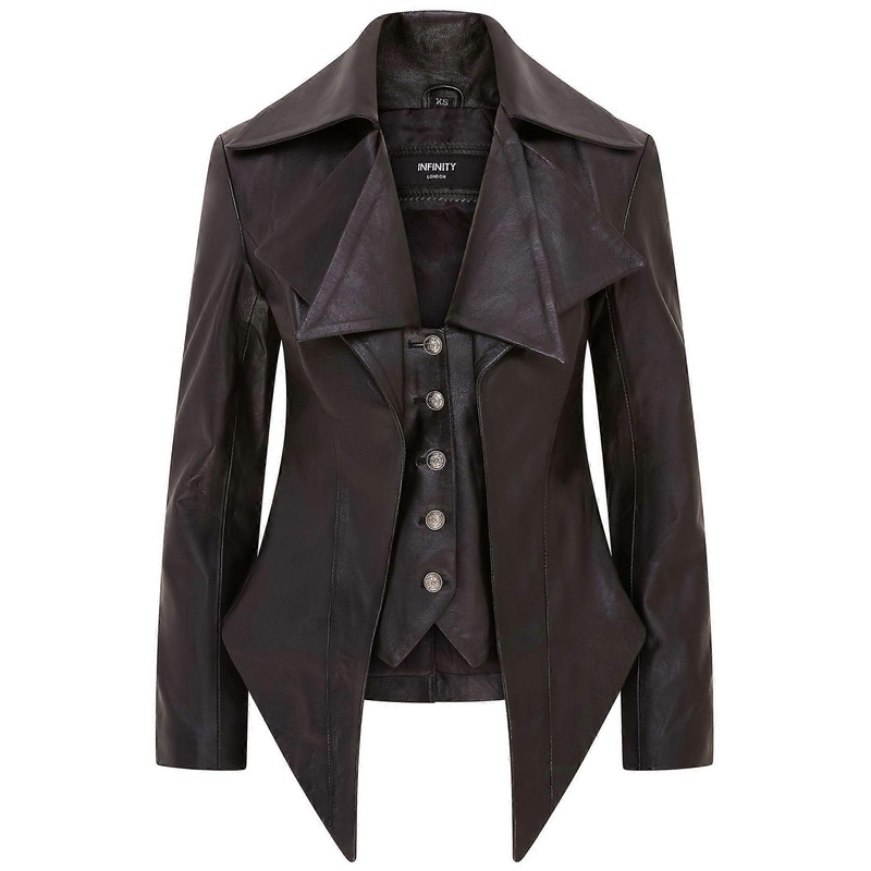 Womens Black Edwardian Gothic Victorian Leather Biker Jacket