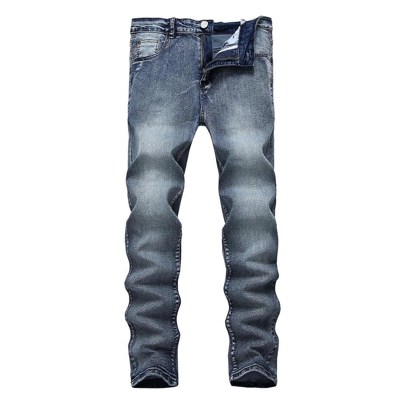 Men's Slim Fit Jeans - Stretch Denim, Streetwear, Straight Leg, Size 38, Gray