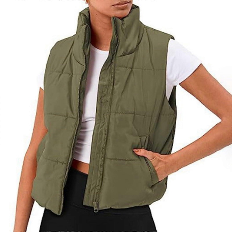 Down Vest Women's Casual Warm Plain Pocket Jacket Padded Vest Men's Fleece S Green