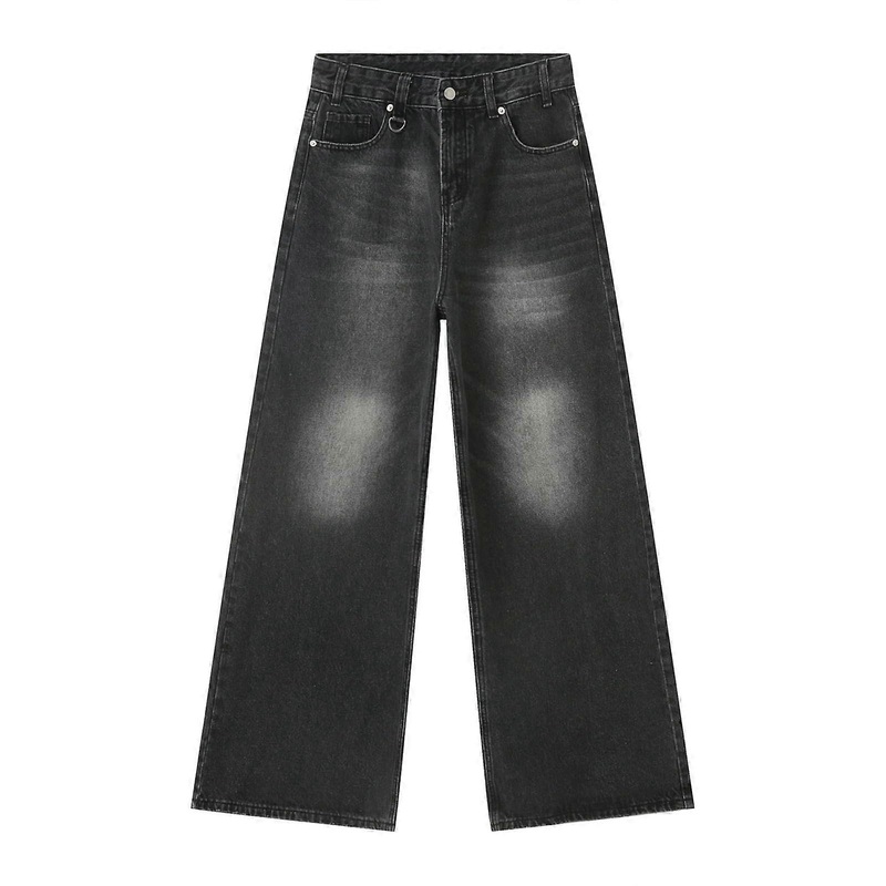 Men's Jeans Straight Fit Stretch Denim Trousers with Pockets, Used Look Baggy Design in Gray, Size M