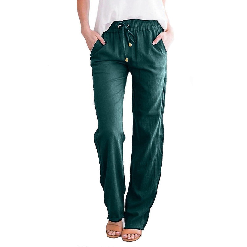 Waist Muslin Pants Women Summer Lightweight Cotton Loose Wide Leg Lounge Pants A10 Army Green XL