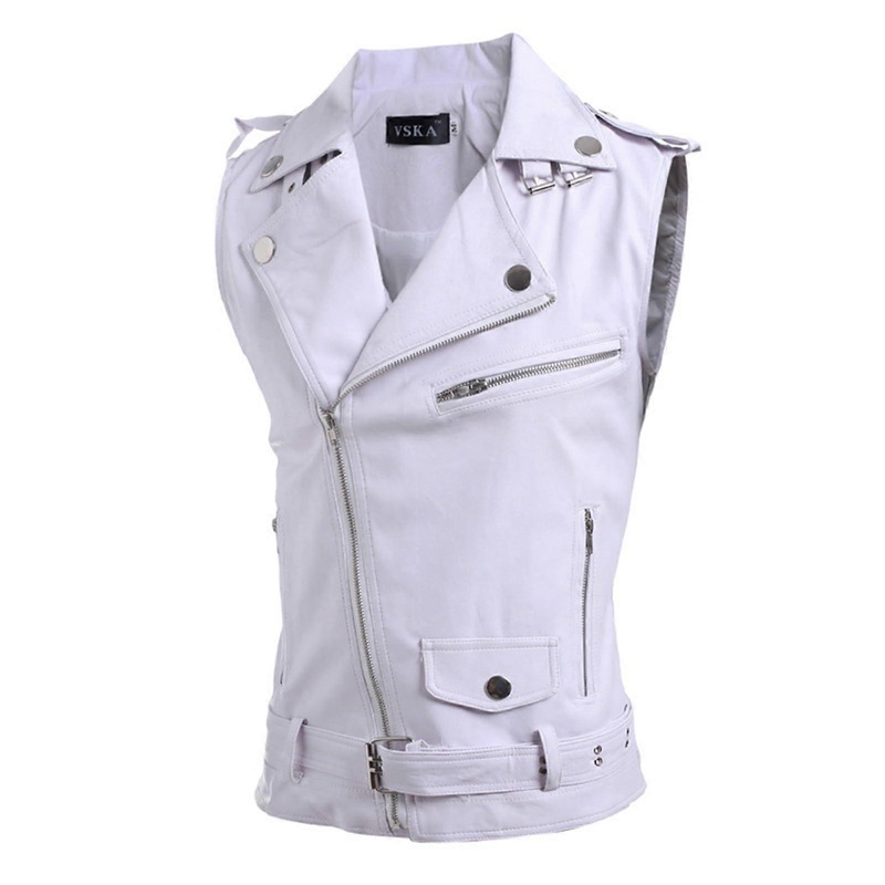 Men's Leather Vest, Biker Vest, Motorcycle Vest, Brown, Slim Fit, XL White