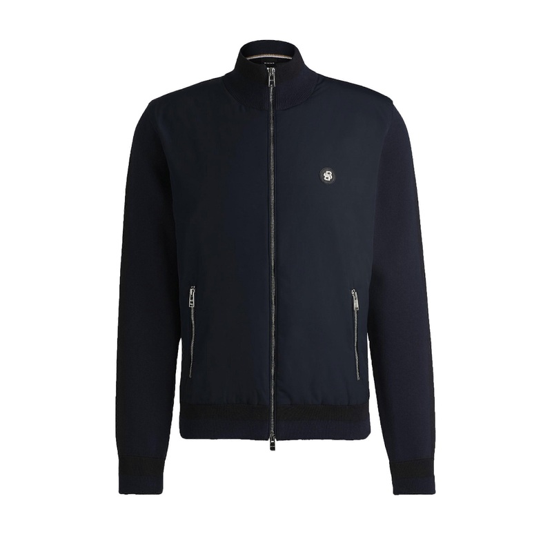 Boss C-darmando Mixed-material Zip-up Jacket Dark Blue