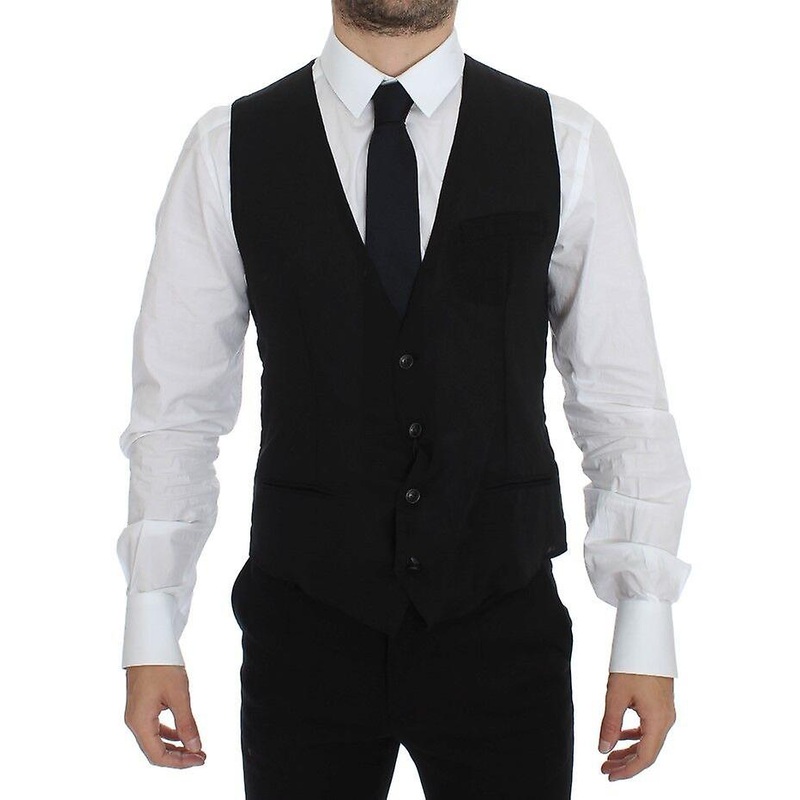Black Wool Formal Dress Vest Gilet Jacket