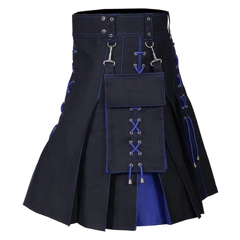 Trousers Men's Wide Leg Multicoloured Medieval Pleated Skirt Baseball Style Comfort Fit Blue Size S