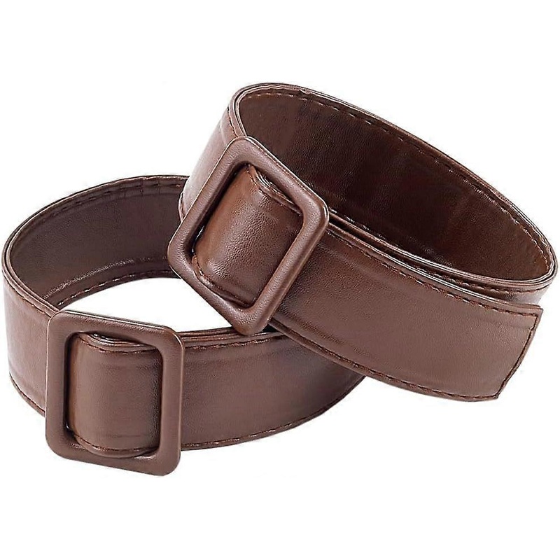 2PCS Women Overcoat Sleeve Band Soft PU Leather Wide Trench Tie Belts Coconut Brown Men Replacement Wind Coat Cuffs Belt Adjustable Buckle Clasps Acce