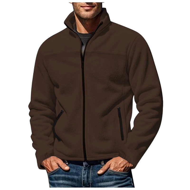 Teddy Fleece Jacket Men's Warm Winter Sherpa with StandUp Collar Brown L