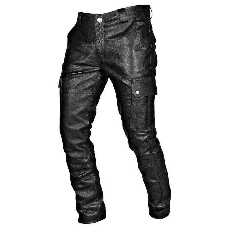 2025 Motorcycle Leather Trousers Men's Vintage Punk Black Faux Leather Slim Fit Steampunk Running Trousers 3XL