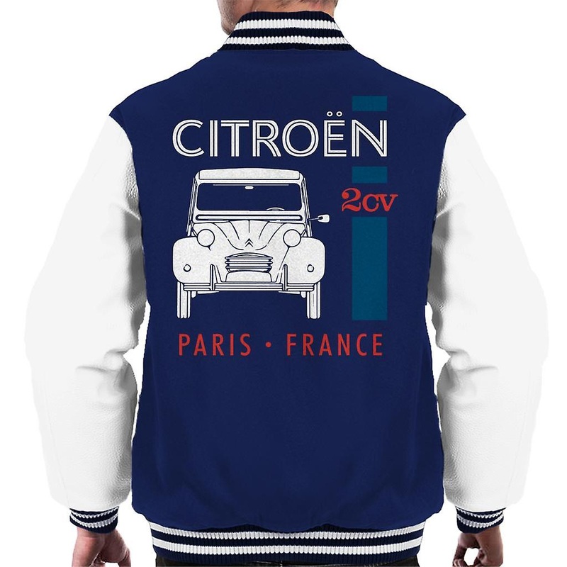 Citroen White 2CV Paris France Single Stripe Men's Varsity Jacket