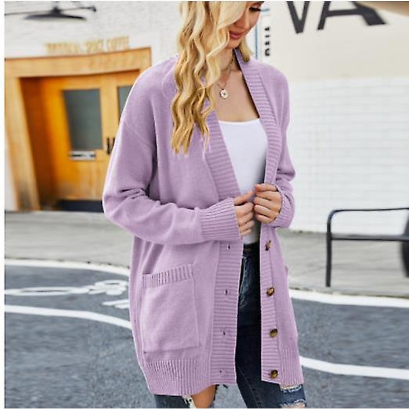 2023 Autumn And Winter Knitted Sweater Women's New Arrival Fashion Mid-length Knitted Cardigan Women's All-match Solid Color Loose Coat