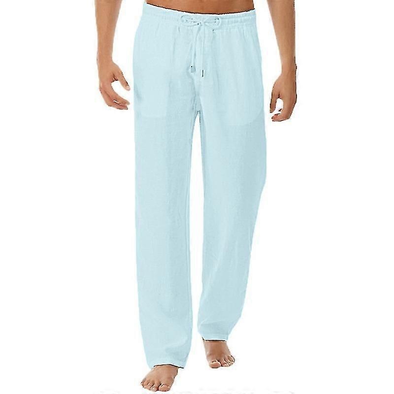 Lebanghui Men Linen Look Baggy Pants Elasticated Waist Casual Beach Yoga Trousers