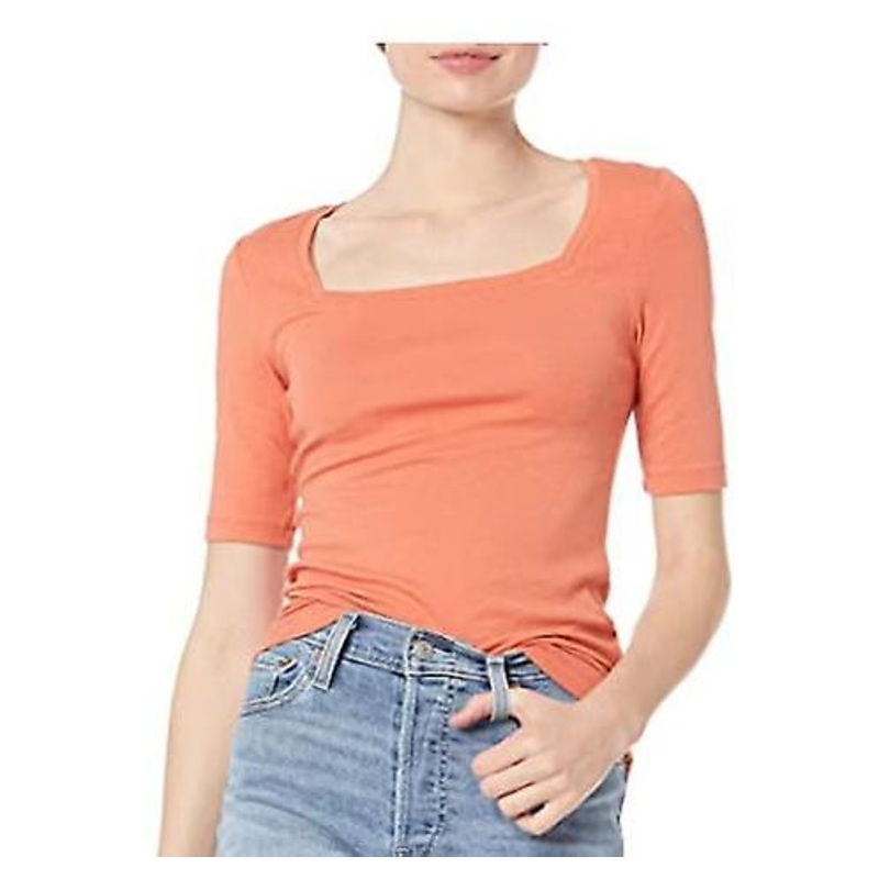 Women's Slim Fit Tee Half Short Sleeve Square Neck T-shirt